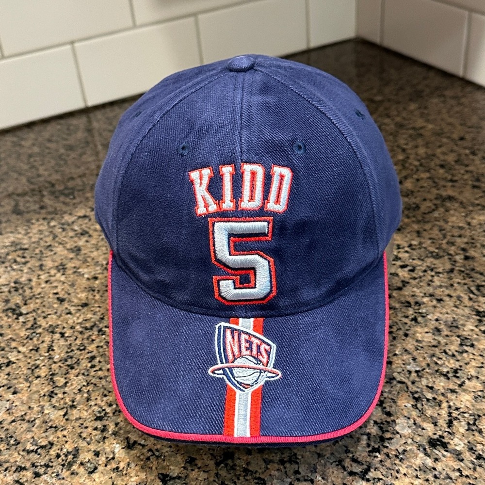 Vintage Y2K New Jersey Nets Jason Kidd 5 Drew Pearson Hat NBA Strap back Blue